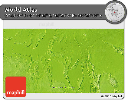 Physical 3D Map of the Area around 15° 27' 46" S, 135° 13' 29" E