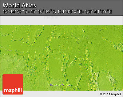 Physical 3D Map of the Area around 15° 27' 46" S, 135° 13' 29" E