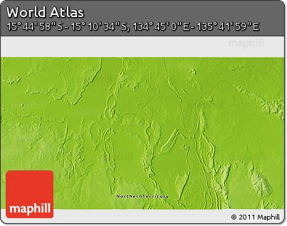 Physical 3D Map of the Area around 15° 27' 46" S, 135° 13' 29" E