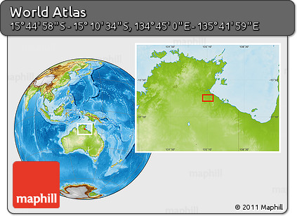 Physical Location Map of the Area around 15° 27' 46" S, 135° 13' 29" E