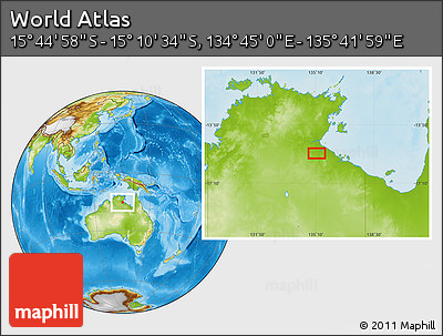 Physical Location Map of the Area around 15° 27' 46" S, 135° 13' 29" E