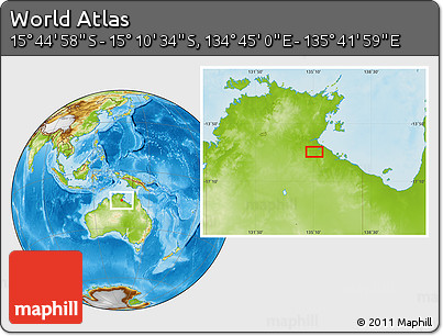 Physical Location Map of the Area around 15° 27' 46" S, 135° 13' 29" E