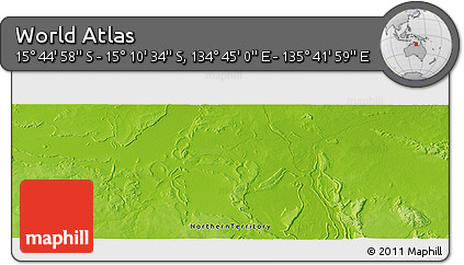 Physical Panoramic Map of the Area around 15° 27' 46" S, 135° 13' 29" E