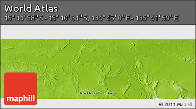 Physical Panoramic Map of the Area around 15° 27' 46" S, 135° 13' 29" E