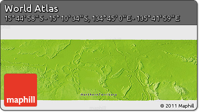 Physical Panoramic Map of the Area around 15° 27' 46" S, 135° 13' 29" E