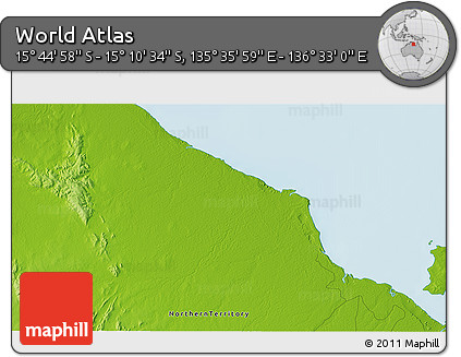 Physical 3D Map of the Area around 15° 27' 46" S, 136° 4' 29" E