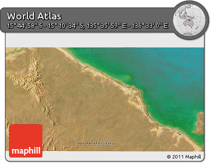 Satellite 3D Map of the Area around 15° 27' 46" S, 136° 4' 29" E