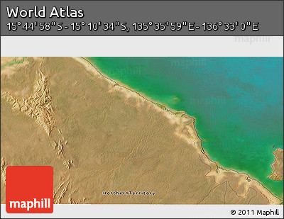 Satellite 3D Map of the Area around 15° 27' 46" S, 136° 4' 29" E