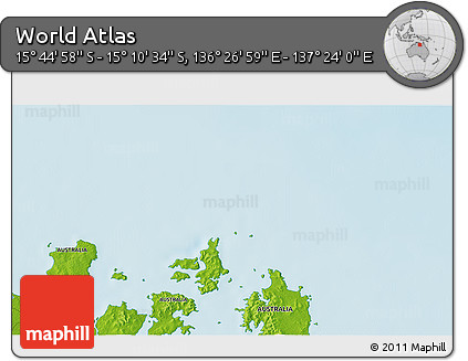 Physical 3D Map of the Area around 15° 27' 46" S, 136° 55' 30" E