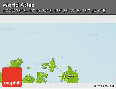 Physical 3D Map of the Area around 15° 27' 46" S, 136° 55' 30" E
