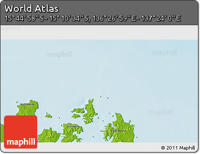 Physical 3D Map of the Area around 15° 27' 46" S, 136° 55' 30" E