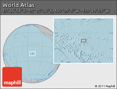 Gray Location Map of the Area around 15° 27' 46" S, 140° 10' 30" W, hill shading