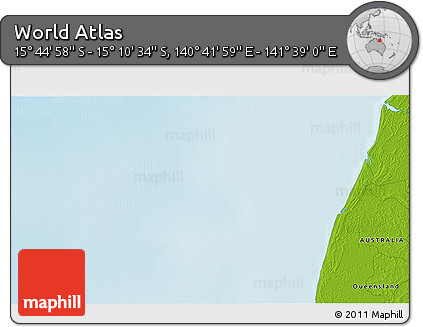 Physical 3D Map of the Area around 15° 27' 46" S, 141° 10' 30" E