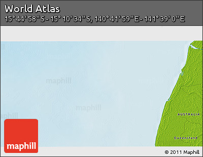 Physical 3D Map of the Area around 15° 27' 46" S, 141° 10' 30" E