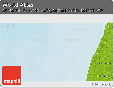 Physical 3D Map of the Area around 15° 27' 46" S, 141° 10' 30" E
