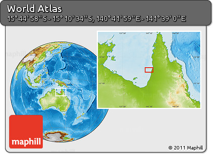 Physical Location Map of the Area around 15° 27' 46" S, 141° 10' 30" E