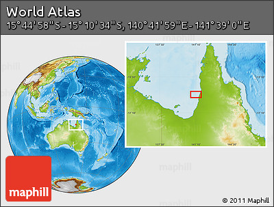 Physical Location Map of the Area around 15° 27' 46" S, 141° 10' 30" E