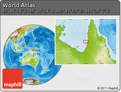 Physical Location Map of the Area around 15° 27' 46" S, 141° 10' 30" E