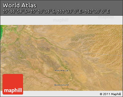 Satellite 3D Map of the Area around 15° 27' 46" S, 142° 1' 30" E