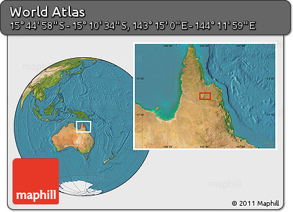 Satellite Location Map of the Area around 15° 27' 46" S, 143° 43' 29" E