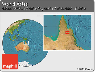 Satellite Location Map of the Area around 15° 27' 46" S, 143° 43' 29" E
