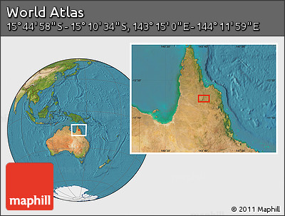 Satellite Location Map of the Area around 15° 27' 46" S, 143° 43' 29" E