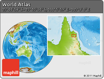 Physical Location Map of the Area around 15° 27' 46" S, 144° 34' 29" E