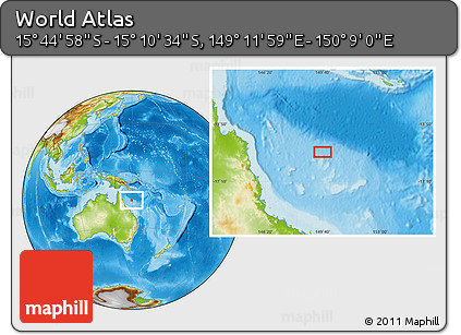 Physical Location Map of the Area around 15° 27' 46" S, 149° 40' 30" E