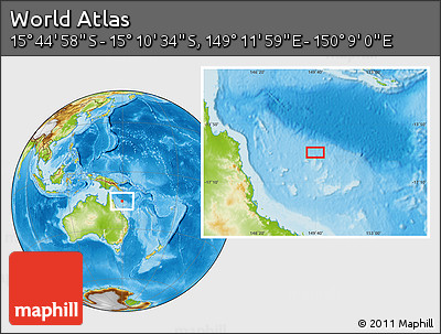 Physical Location Map of the Area around 15° 27' 46" S, 149° 40' 30" E