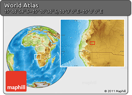 Physical Location Map of the Area around 15° 27' 46" S, 14° 31' 30" E