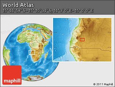 Physical Location Map of the Area around 15° 27' 46" S, 14° 31' 30" E