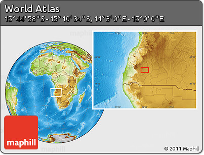 Physical Location Map of the Area around 15° 27' 46" S, 14° 31' 30" E