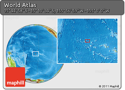 Physical Location Map of the Area around 15° 27' 46" S, 155° 28' 29" W