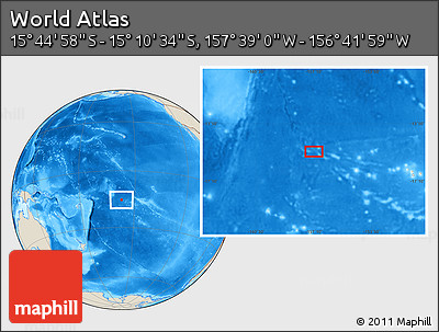 Shaded Relief Location Map of the Area around 15° 27' 46" S, 157° 10' 30" W