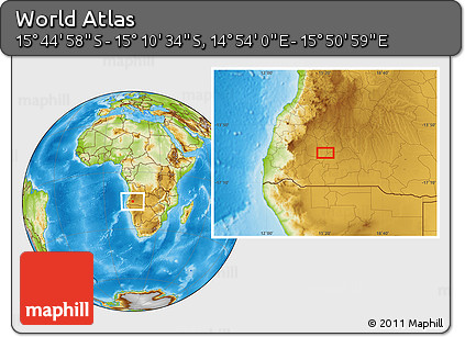 Physical Location Map of the Area around 15° 27' 46" S, 15° 22' 30" E