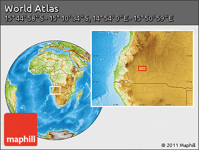 Physical Location Map of the Area around 15° 27' 46" S, 15° 22' 30" E