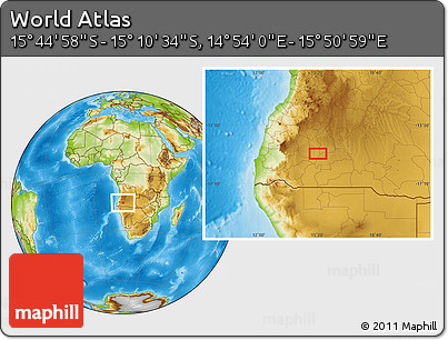 Physical Location Map of the Area around 15° 27' 46" S, 15° 22' 30" E