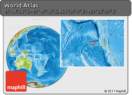 Physical Location Map of the Area around 15° 27' 46" S, 164° 58' 29" E