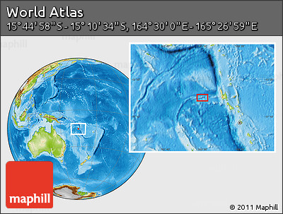 Physical Location Map of the Area around 15° 27' 46" S, 164° 58' 29" E