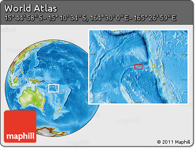 Physical Location Map of the Area around 15° 27' 46" S, 164° 58' 29" E