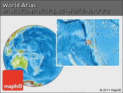 Physical Location Map of the Area around 15° 27' 46" S, 166° 40' 30" E
