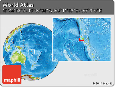 Physical Location Map of the Area around 15° 27' 46" S, 166° 40' 30" E