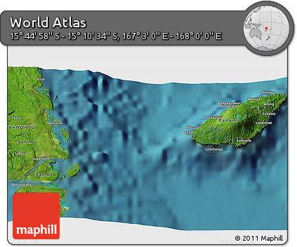 Satellite 3D Map of the Area around 15° 27' 46" S, 167° 31' 30" E