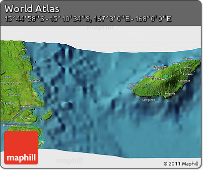 Satellite 3D Map of the Area around 15° 27' 46" S, 167° 31' 30" E