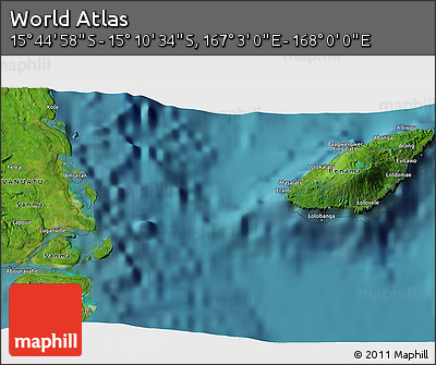 Satellite 3D Map of the Area around 15° 27' 46" S, 167° 31' 30" E