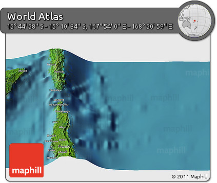 Satellite 3D Map of the Area around 15° 27' 46" S, 168° 22' 30" E