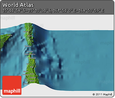Satellite 3D Map of the Area around 15° 27' 46" S, 168° 22' 30" E
