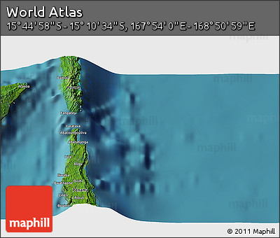 Satellite 3D Map of the Area around 15° 27' 46" S, 168° 22' 30" E