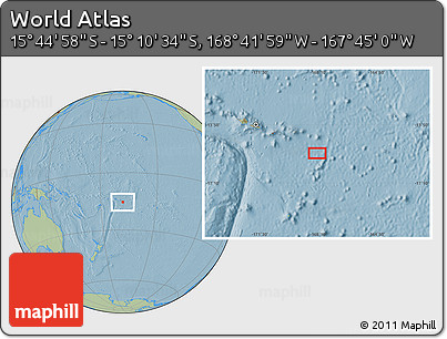 Savanna Style Location Map of the Area around 15° 27' 46" S, 168° 13' 29" W, hill shading