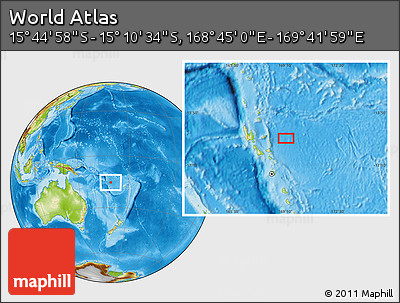 Physical Location Map of the Area around 15° 27' 46" S, 169° 13' 29" E